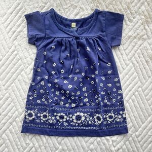 Tea Collection 6-12M Blue Floral Border Print Short Sleeve Baby Dress